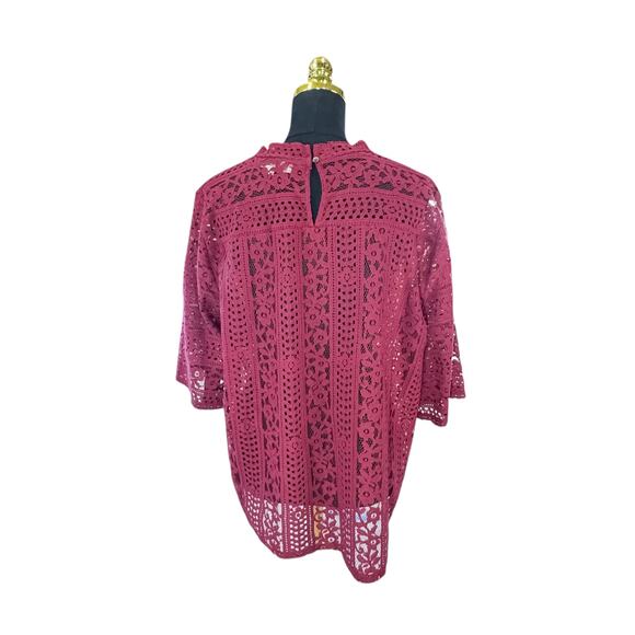 LOFT Women's Maroon Lace Eyelet Blouse - Size XL - Picture 4 of 8